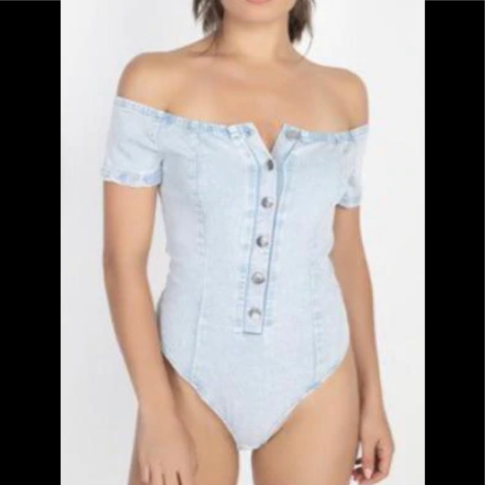New Off The Shoulder Denim Bodysuit